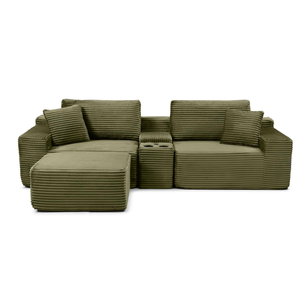 111" L Shape Boneless Couch with Cup Holders & USB Ports, 3 Seater Sectional Modular Couch with Storage Ottoman, Compressed Sofa Boneless Loveseat with for Living Room & Apartment, Jet Black