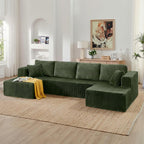 U Shape Modular Sofa Grey Corduroy 5 Seat Storage Space
