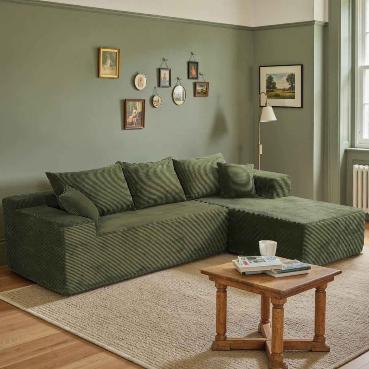 127" Cloud Couch Sectional U Shaped, Corduroy Modular Sofa with Chaise