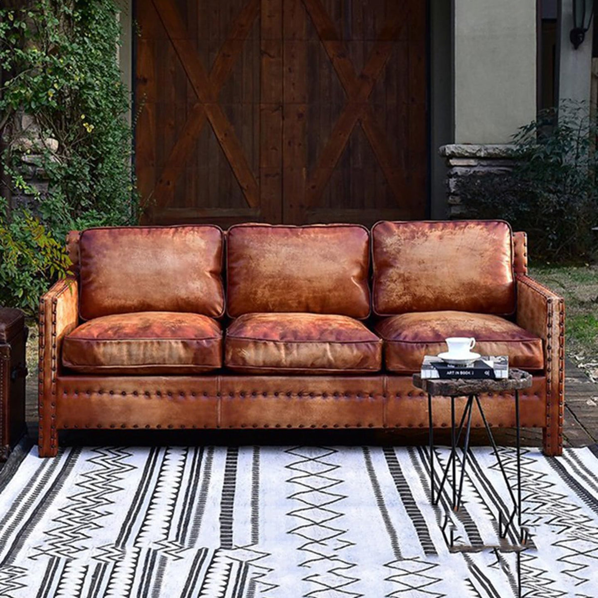 Vintage Leather Sofa 3 Seater Industrial Chesterfield Style Couch Mid Century Lounge Sofa for Living Room Office Hotel Lobby