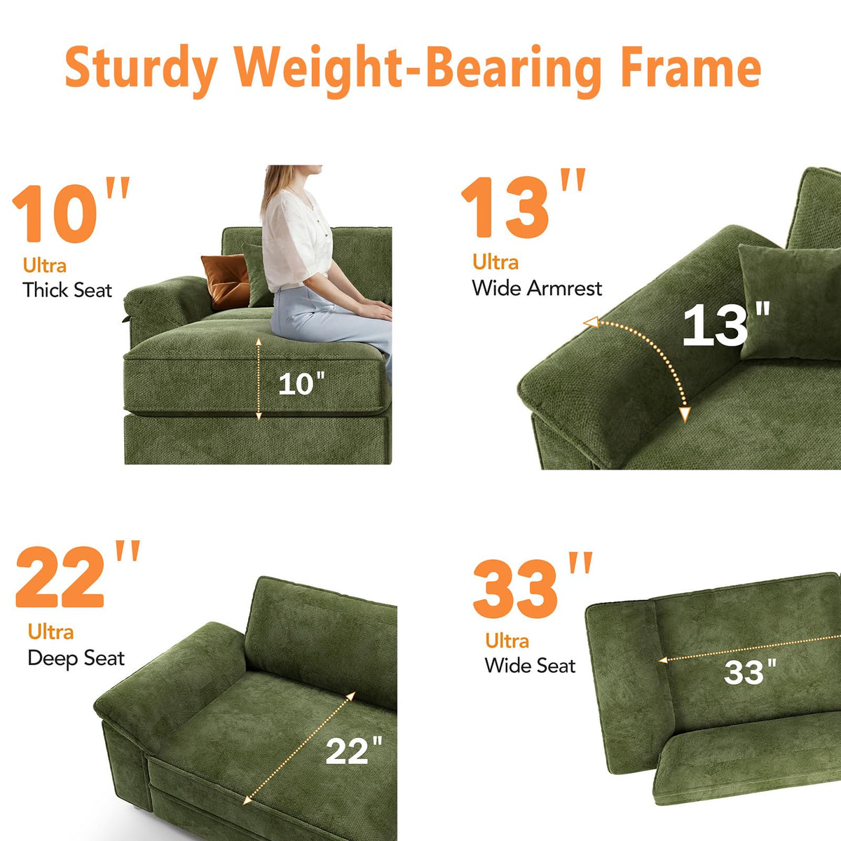 Vipbear 150" Modular Sectional Sofa, U Shaped Cloud Couch with 2 Ottomans