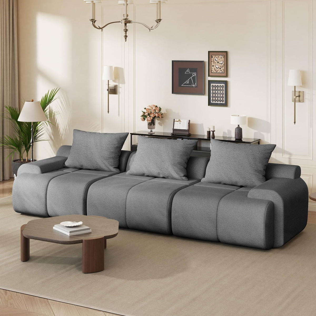 114" L Shaped Cloud-Loaf Modular Sectional Sofa, Extra Deep Seat Upholstery Cloud Couch with Ottoman, Boneless Memory Foam Couches for Living Room, Chenille Corduroy - Cream White
