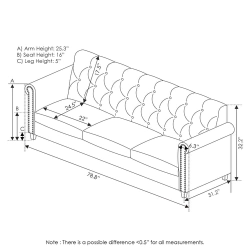 79 Wide 3-Seater Easy Assembly Loveseat Sofa, Modern Couch with Tufted Leather Upholstery, Wood Frame, for Living Room, Bedroom, Brown Faux Leather