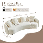 100inch Curved Sofa, 4-Seater Modern Cloud Couch with 4 Throw Pillows, Solid Wood Frame & Soft Boucle Upholstery, Sectional Sofa for Living Room,Apartment, Cream White (No Assembly Required)