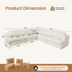 118" V Shape Sectional Sofa Couch, Modern Modular Boucle Cloud Couch with Flexible Layout, Oversized Comfy Upholstered Modular 5-Seats Sectional Couch, White