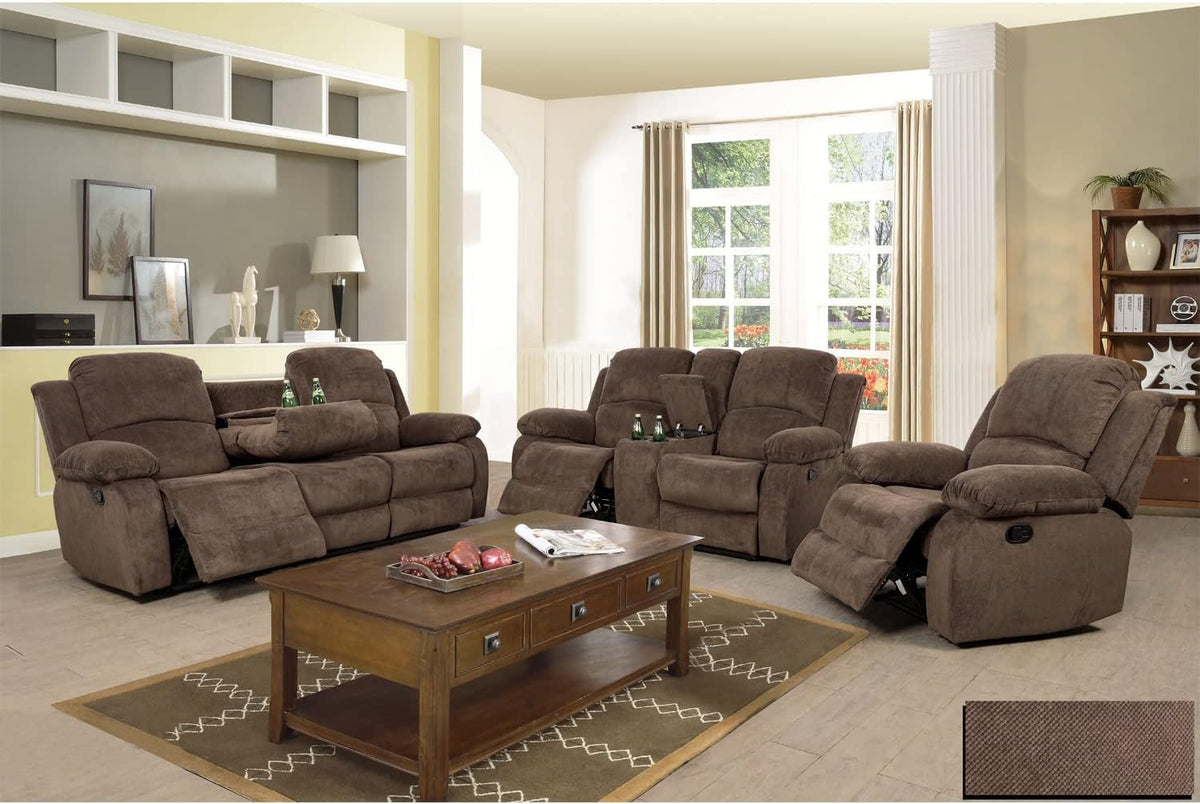 Bonded Leather Living Room Furniture Set Reclining Sofa Set Loveseat Furniture Sets in Living Room Sofa Recliners (3 Pieces, Blue Microfiber)