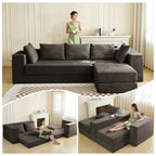 108" Boneless Sectional Chaise Couch, 17.5" Seat Height,Black Grey