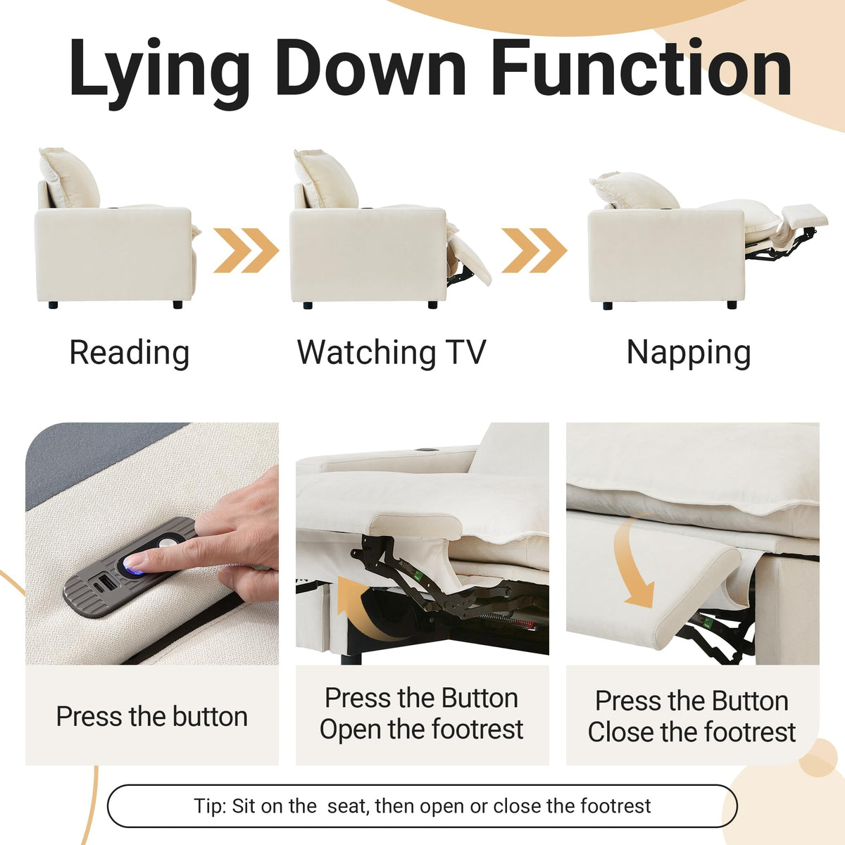 WJShome 116''Oversized Cloud Couch Modular Sectional Reclining Couches for Living Room, Reclining Couch with USB/Type C and Wireless Charging, 3 Seat with Power Recliner Sofa, Beige