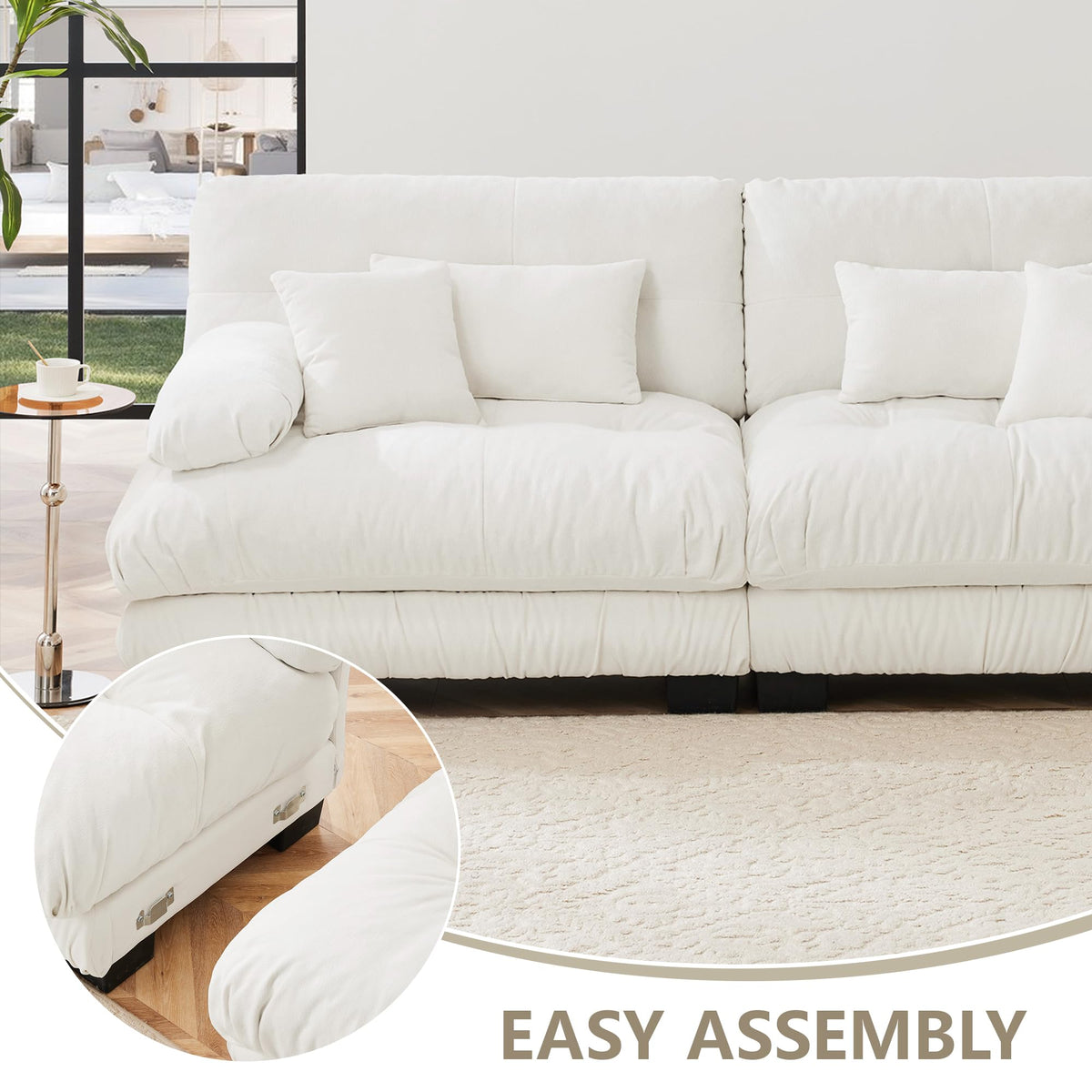 Tidyard 4 Seater Modular Sectional Sofa, Deep Seat Chenille Couch with Bolster Armrests for Living Room Apartment Office