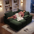 107" Modular Sectional Sofa Boneless Couch with Storage,U-Shape 3 Seat Comfy Modern Cloud Couch Sofa with Ottoman, 27" Deep Seat Corduroy Sofa for Living Room, Tool-Free Assembly - Green