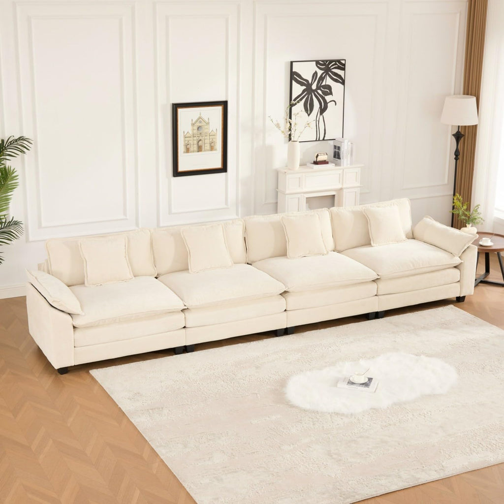 Wider Armrest 3 Seats Modern Sectional Couch Chenille Beige Cloud Comfort Living Room Bedroom Apartment Comfortable Home Decor