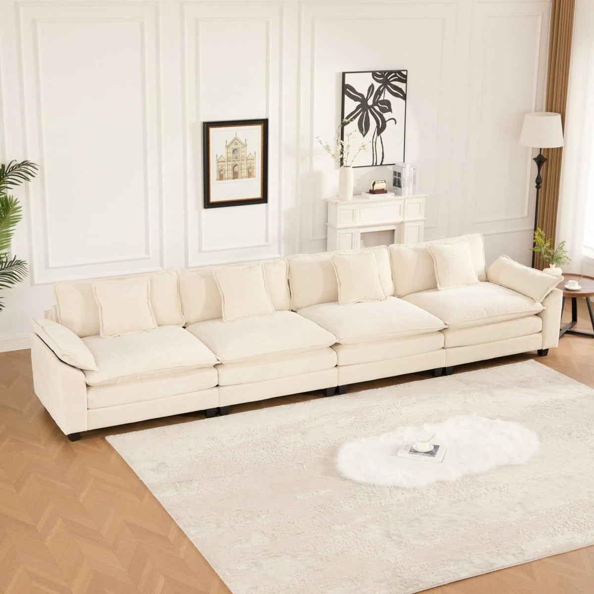 Wider Armrest 3 Seats Modern Sectional Couch Chenille Beige Cloud Comfort Living Room Bedroom Apartment Comfortable Home Decor