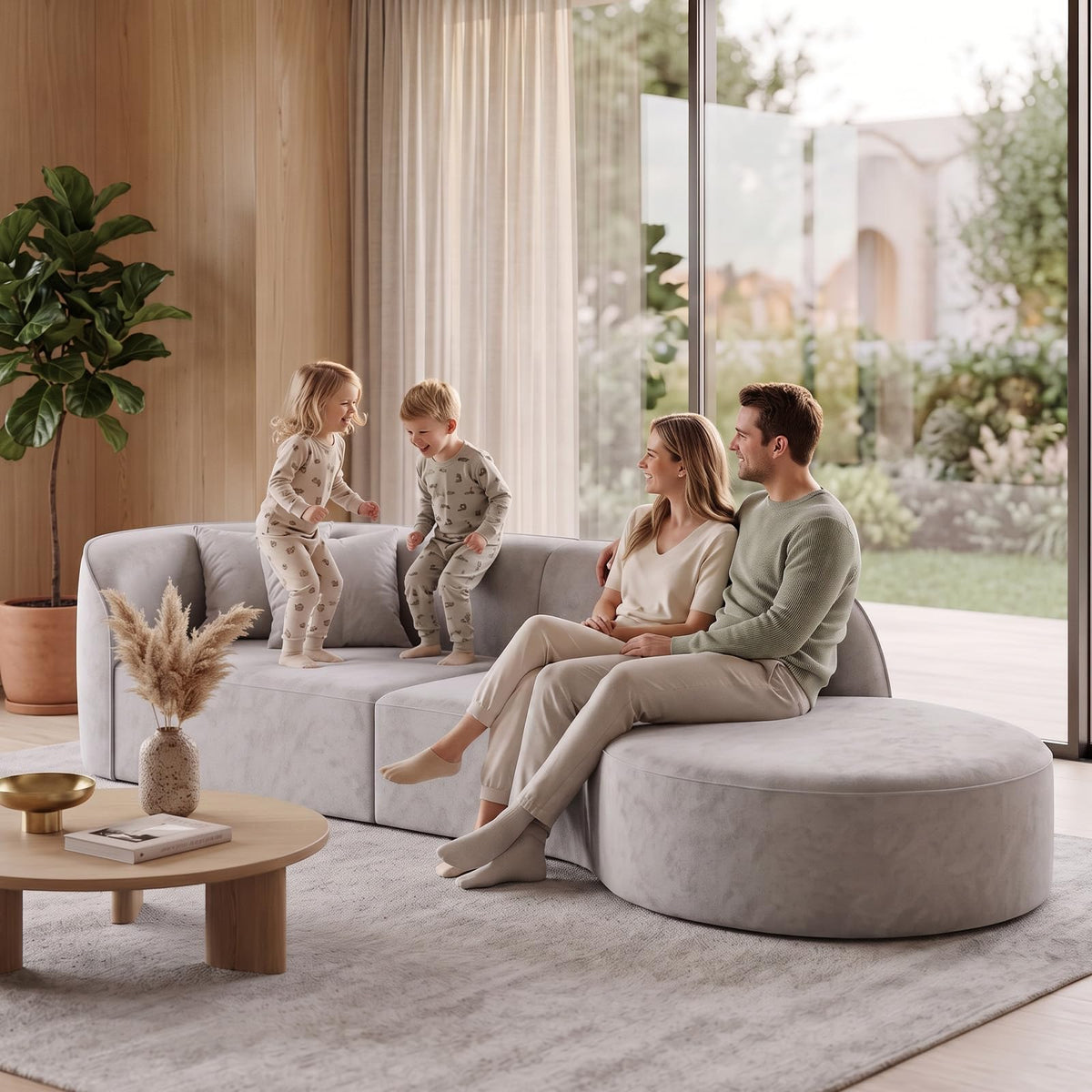 110 Inch Sectional Sofa with Deep Seat Right,4-6 Seater Modern Curved Sofa Couch,Minimalist Comfy Fabric Modular Sofa, Ergonomic Cloud Couches with Solid Wood Frame for Living Room Home White
