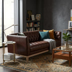 ZenithX 79.1" 3‑Seater Faux Leather Sofa, Mid‑Century Modern Chesterfield Couch with Button Tufted, PU Upholstery & Solid Pine Wood Legs, Vintage Sofa for Living Room, Apartment, Office