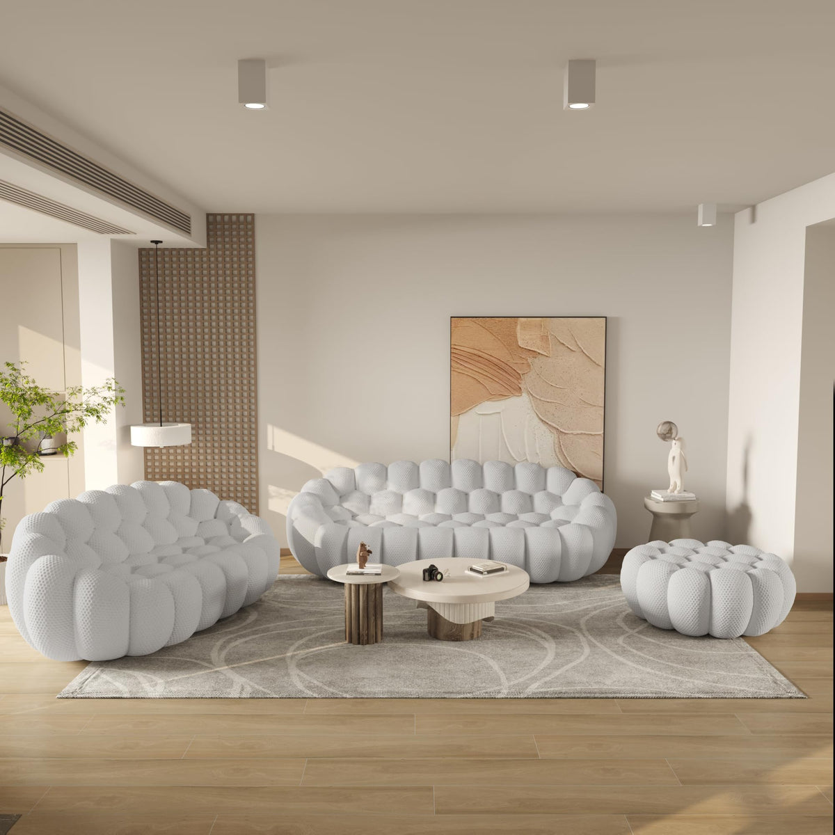 WJShome Modern Bubble Sofa Couch, 79.53" Curved Sofas for Living Room, Boneless Large Bean Bag Chair,Deep Seat Floor Sofas Chair Lounge 3 Seater for Home,Orange