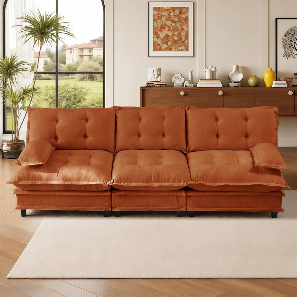 107.5" Modular Sectional Sofa-Chenille Deep 3 Seater L-Shaped Cloud Couch with Ottoman, Button Seat Cushions for Living Room & Apartment, Orange