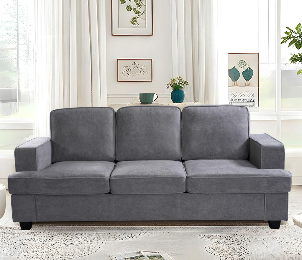 Velvet Sofa, Comfortable 3 Seater Couch with Deep Seating and High Density Foam, Loose Back Cushions, Wide Arms, Livingfor Home, Apartment, Office, Grey EY632