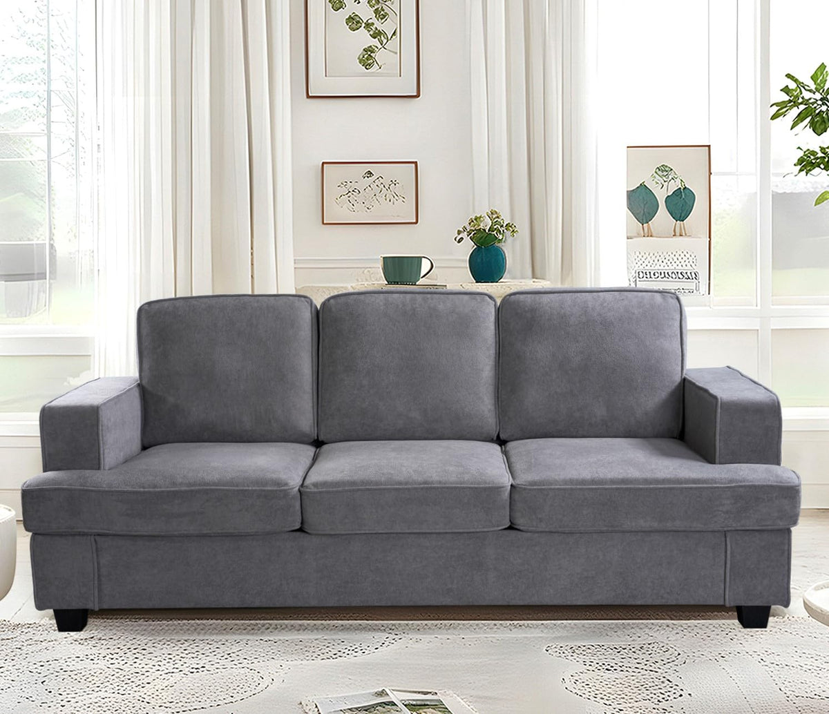 Velvet Sofa, Comfortable 3 Seater Couch with Deep Seating and High Density Foam, Loose Back Cushions, Wide Arms, Livingfor Home, Apartment, Office, Grey EY632
