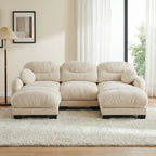 116" U Sectional Couches for Living Room, 3 Seater Modular Couch with 2 Ottoman, Cloud Sofa with Soft Chenille Fabric, High-Density Foam Cushion, Living Room Furniture, Beige