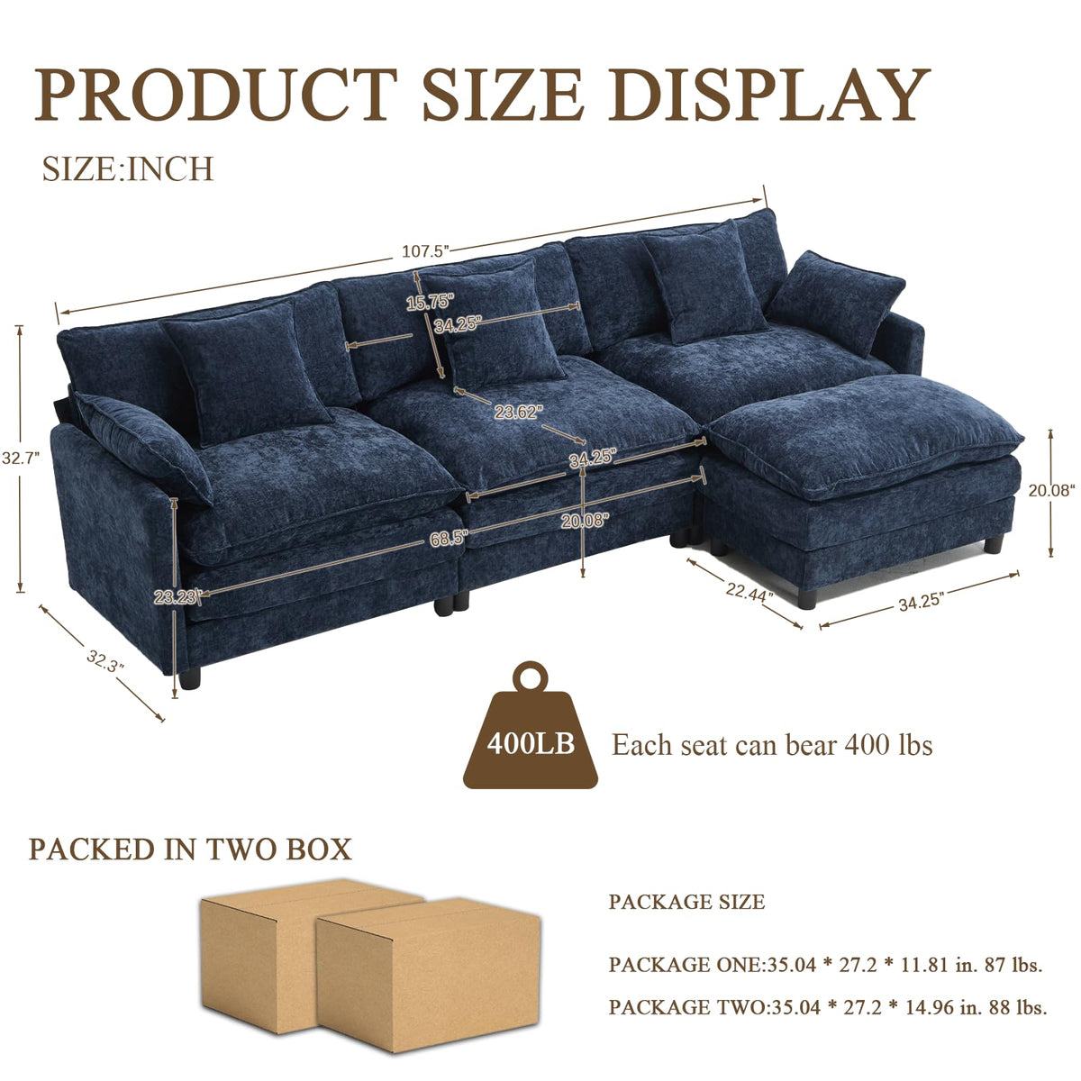 108" L Shaped Modular Sectional Cloud Couch