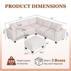 V Shaped Modular Sectional Couch with Storage Ottoman, Beige