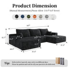 107" U-Shaped Cloud Sectional Couch with Ottoman for Living Room, Boneless Sofa, Compressed Sofa, No Assembly Required, Black Corduroy, Right Chaise