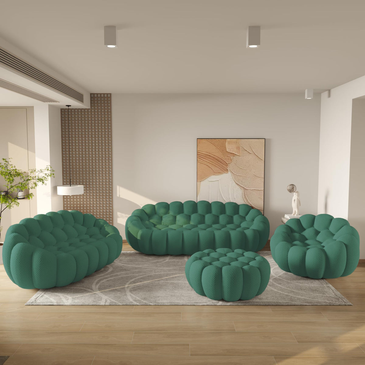 WJShome Modern Bubble Sofa Couch, 79.53" Curved Sofas for Living Room, Boneless Large Bean Bag Chair,Deep Seat Floor Sofas Chair Lounge 3 Seater for Home,Orange