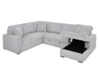 122 Inch Pull Out Couch, Rabbit Plush Fabric Sofa Bed with USB Ports, Oversized U Shape Sectional Sleeper Sofa Bed with Storage Chaise, Grey