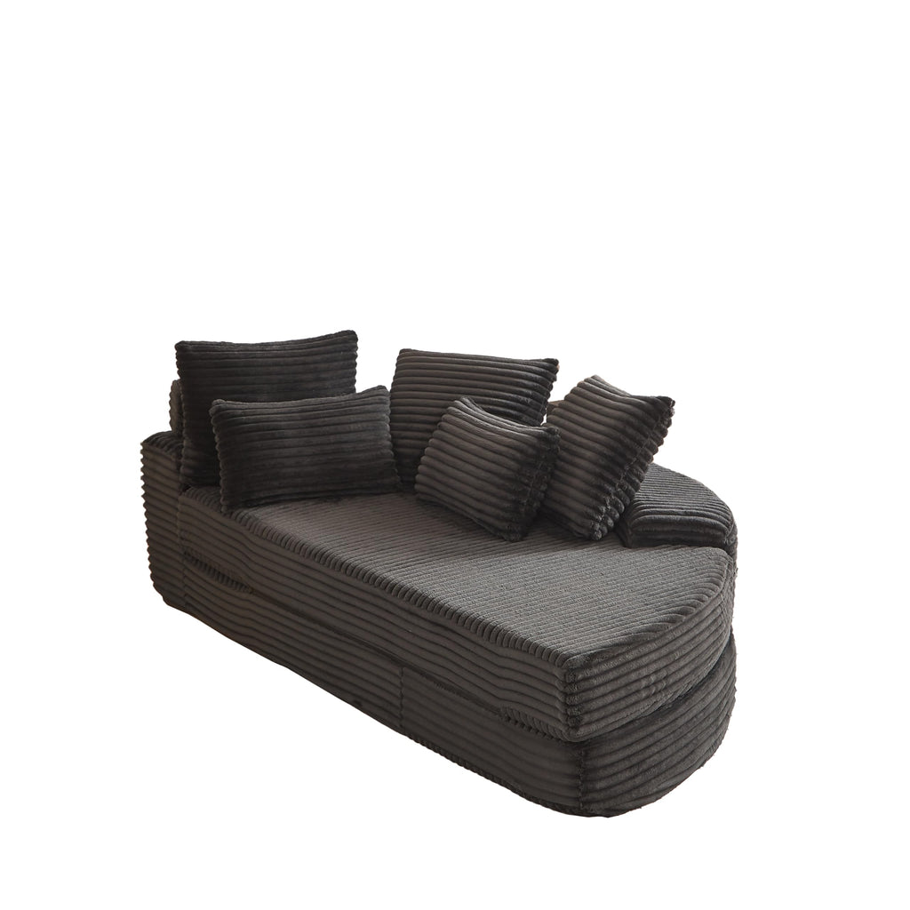 78.5 Inch Corduroy Circular 2 in 1 Sofa Bed, Designer Recliner with Neck Pillow and Five Throw Pillows in Living Room IW271