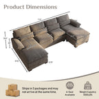 113" Cloud Couch Sectional Modular Sofa U Shaped Sectional Couches for Living Room Comfy Chenille 5 Seat Cloud Sofa Set with 4 Pillows, Chaise Lounge, Movable Ottoman, Stone Grey