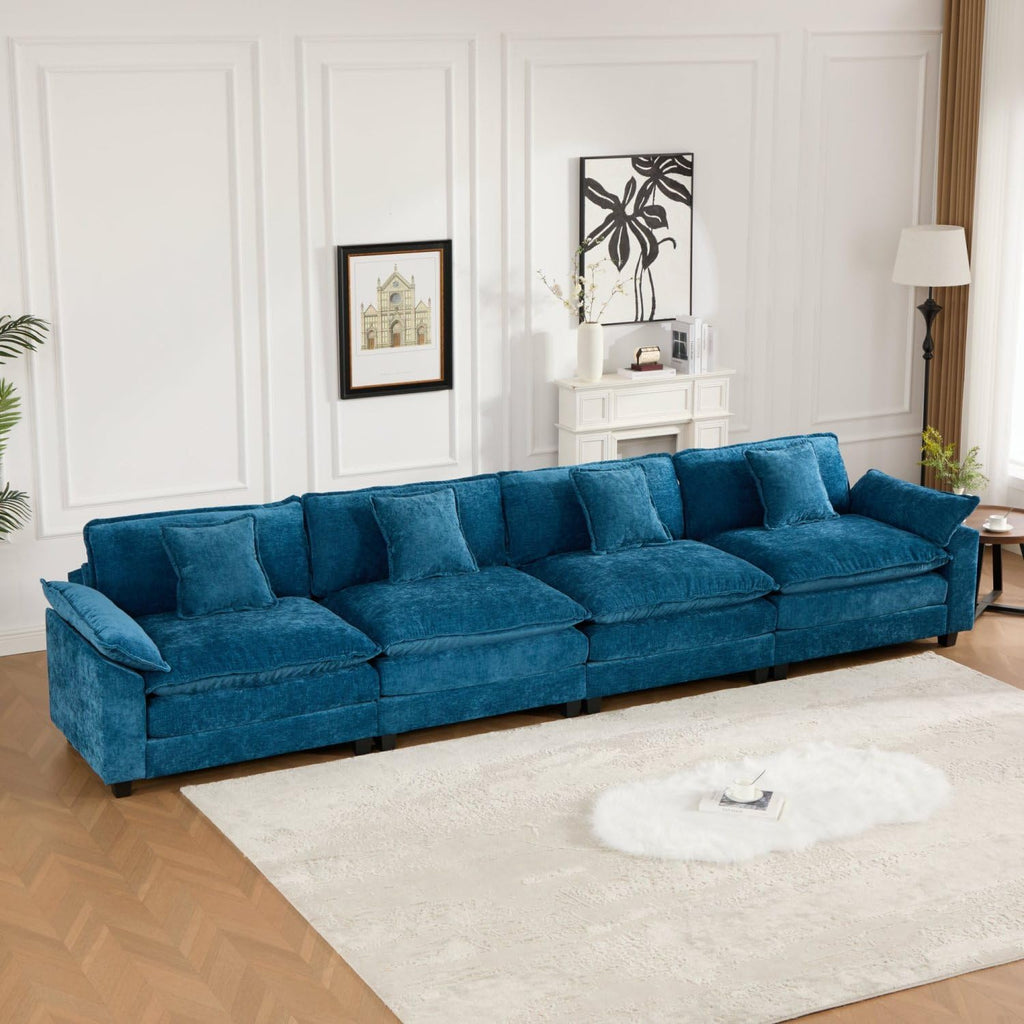 Wider Armrest 3 Seats Modern Sectional Couch Chenille Blue Cloud Comfort Living Room Bedroom Apartment Comfortable Modular Sofa