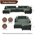 121.2" Oversized Sectional Couches U-Shaped Modular Sofa Bed,Green