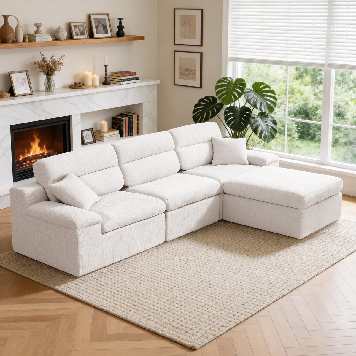 U-Shaped Sofa, Dual Chaise Sectional, 104 Inch, Camel