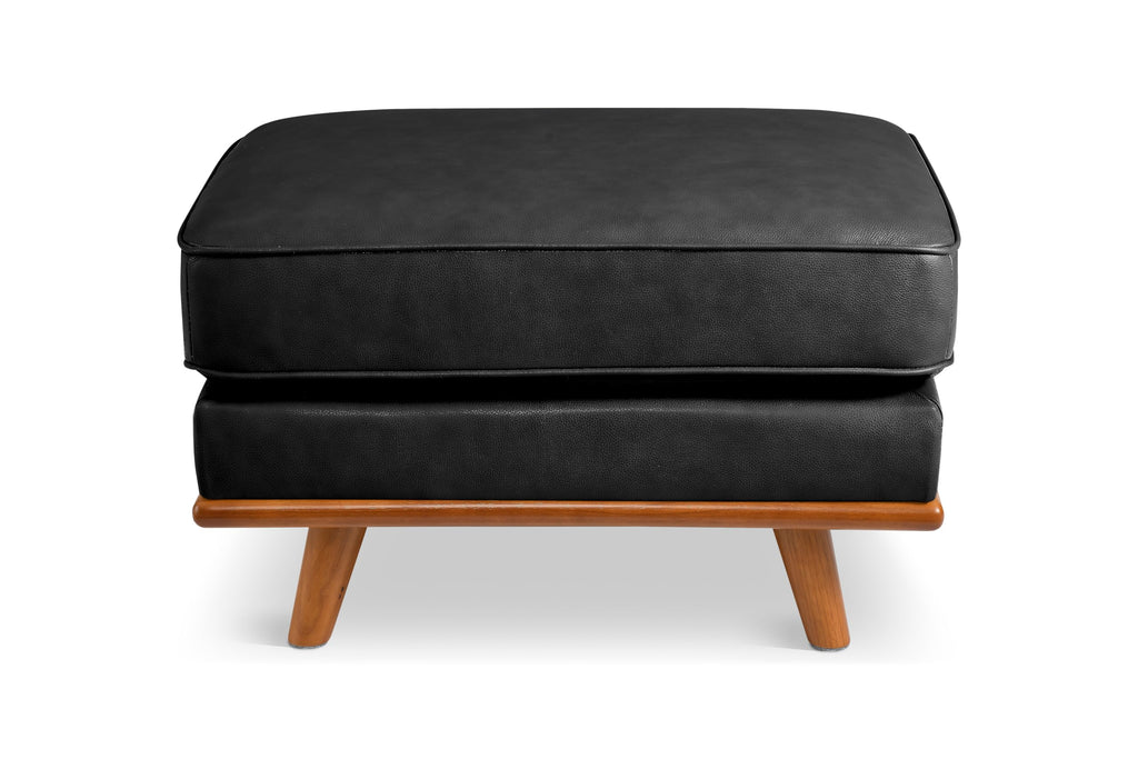 Valencia Artisan Full Leather Ottoman 31”| Full Italian Nappa 11000 Top-Grain Leather, Solid Alder Wood, Ultimate Comfort, Black