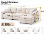 116" Oversized Modular Sectional Sofa with Gas-lift Storage Ottoman L-shape