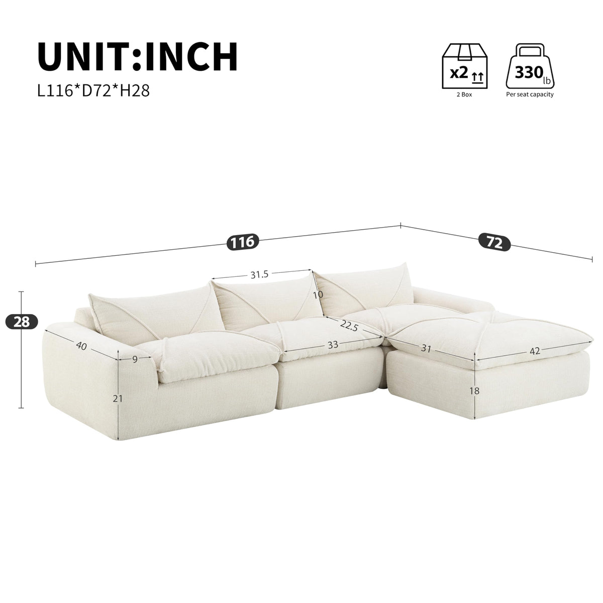 Tidyard 11? Fully Compressed Modular Sofa with High-Density Foam, No Assembly Needed, Legless Design, Free-Combination Couch for Living Room