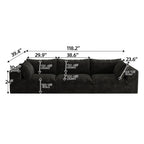 118.2" Cloud Sofa,Corduroy Fabric,Deep Seat Couches,Double Layer Design,Removable Cushion,No Assembly, DIY Combination for Living Room, Bedroom,Conference Room,Apartment,Black