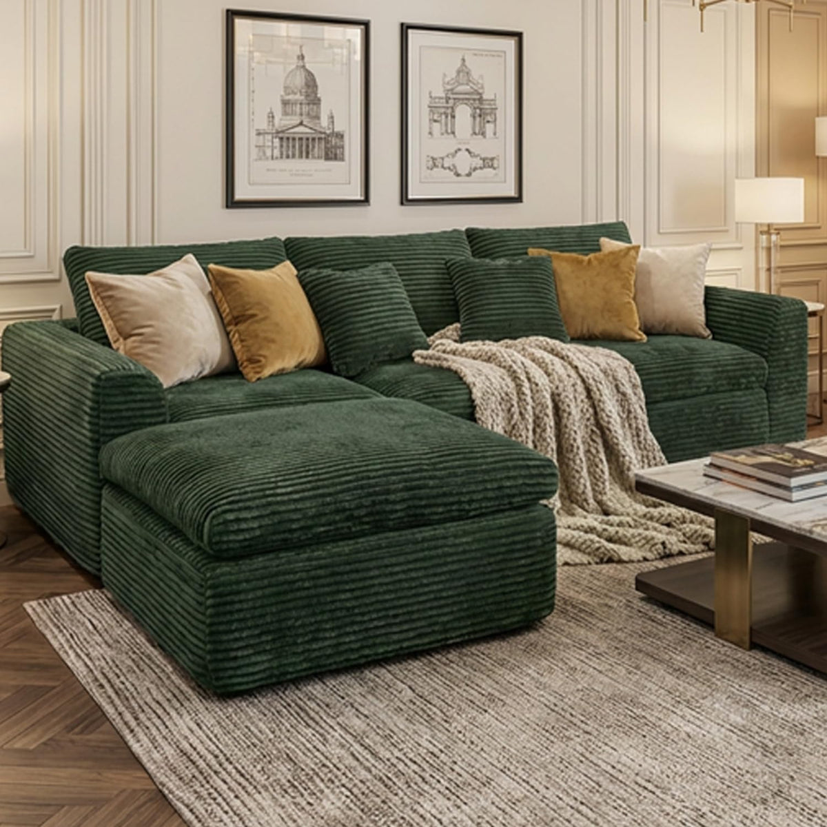 108-inch High-Resilience Sponge Sofa with Double-Layer Cushions