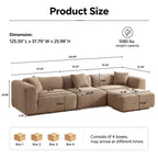 125 in. L-Shaped Modular Sectional Sofa with Ottoman, Brown