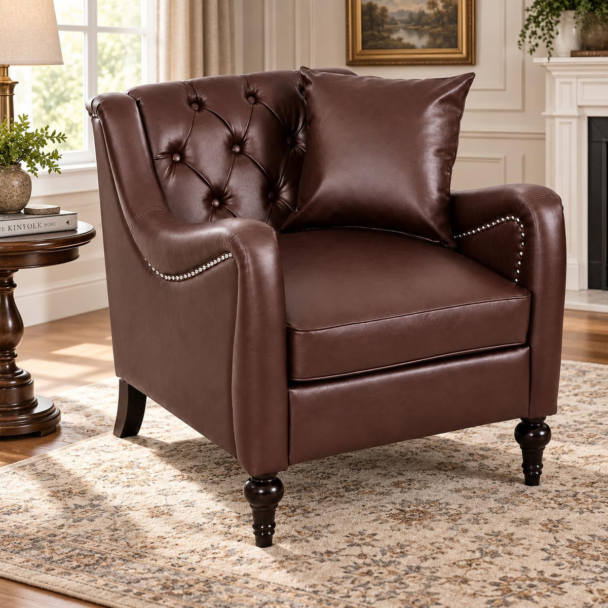 103" PU Leather Chesterfield L Shaped Sectional Sofa Couch, Dark Brown