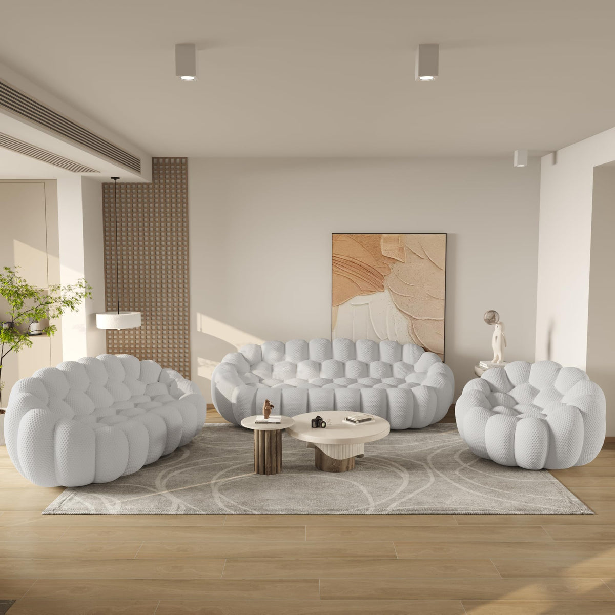 WJShome Modern Bubble Sofa Couch, 79.53" Curved Sofas for Living Room, Boneless Large Bean Bag Chair,Deep Seat Floor Sofas Chair Lounge 3 Seater for Home,Orange