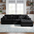 113" Oversized L-Shaped Modular Cloud Sofa Corduroy Upholstered Tufted Boneless Sectional with Deep Seat & Headrests, 4 PCS Compressed Boneless Couches with Movable Ottoman