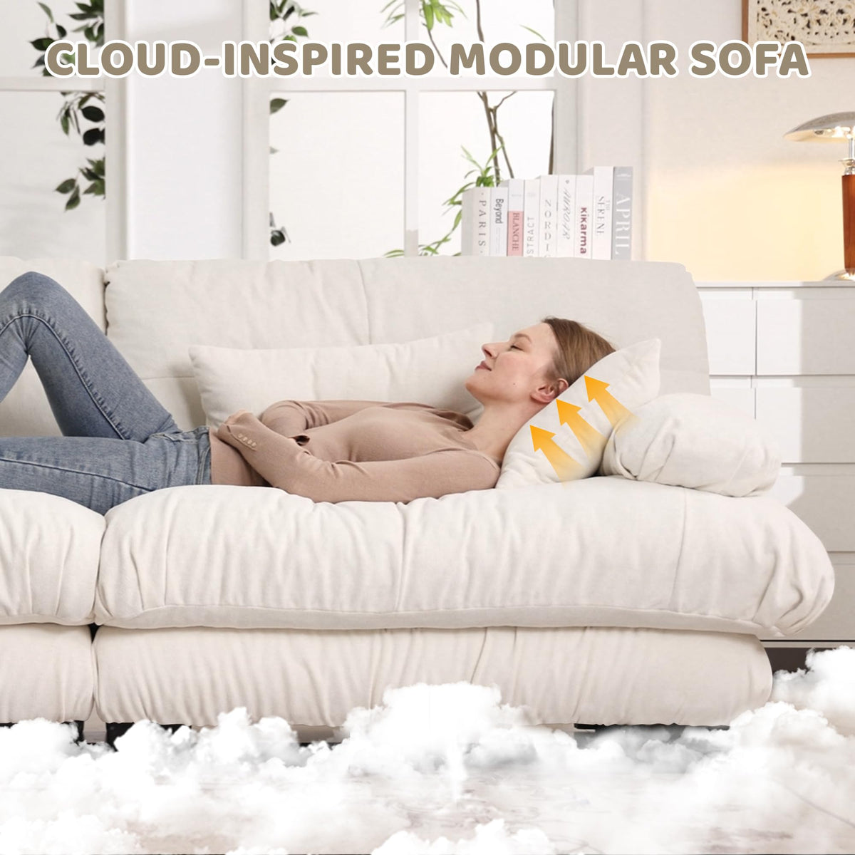 Tidyard 4 Seater Modular Sectional Sofa, Deep Seat Chenille Couch with Bolster Armrests for Living Room Apartment Office