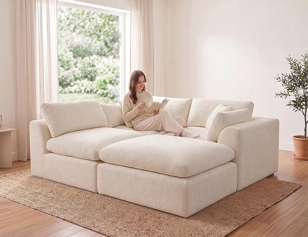 115 in Modular Sectional Sofa, L-Shaped Chenille, 3-Seater with Ottoman