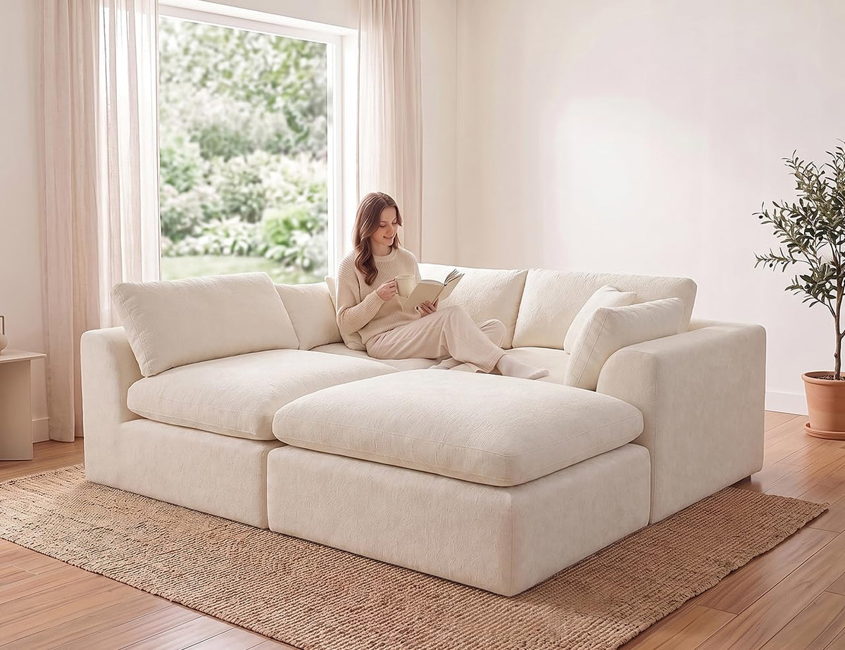 115 in Modular Sectional Sofa, L-Shaped Chenille, 3-Seater with Ottoman