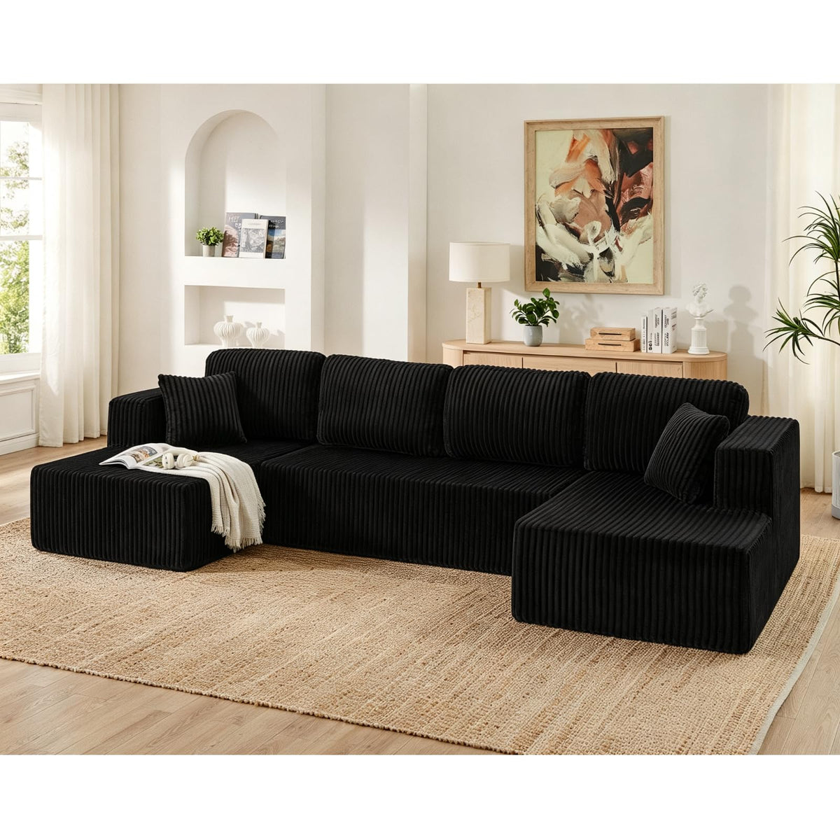 132" Oversized U-Shaped Boneless Couch, Sectional Couches for Living Room