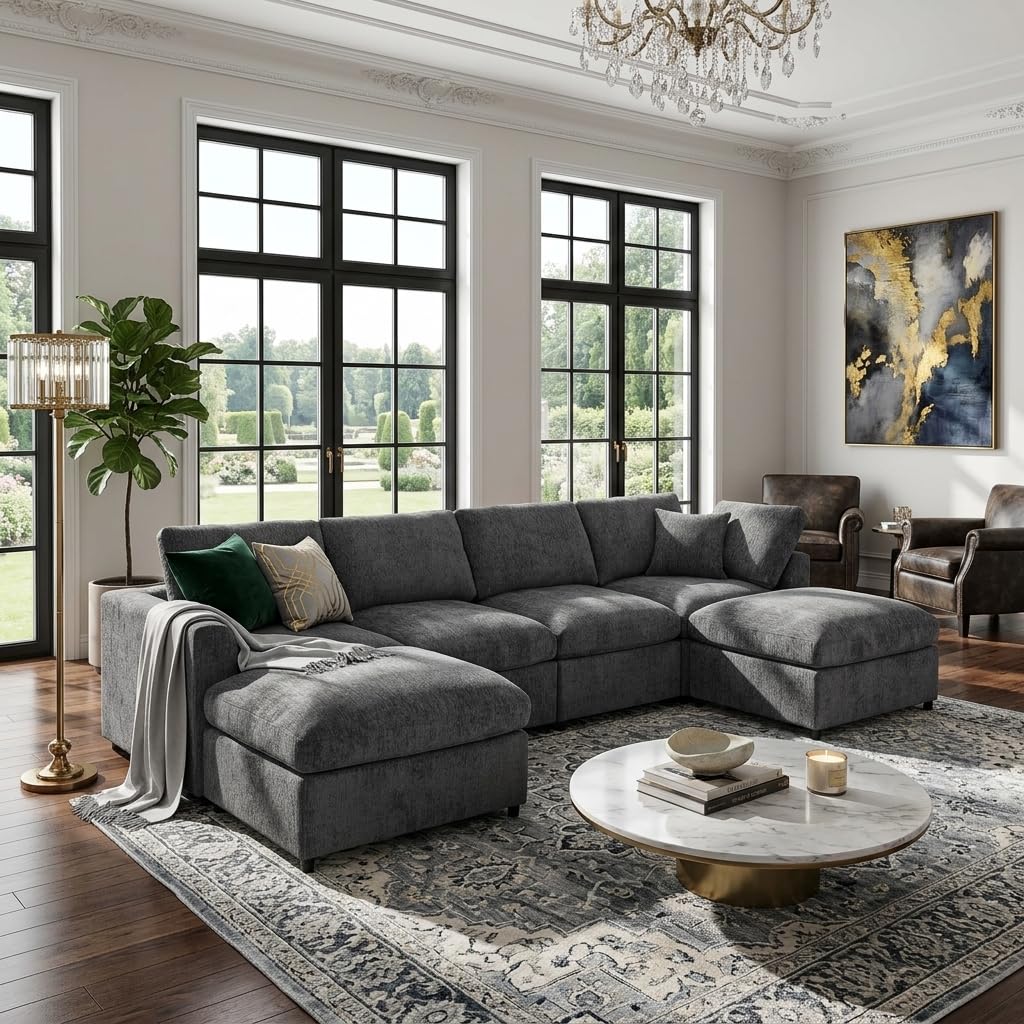 130.3" 6-Seater Modular Sectional Sofa，Grey-M
