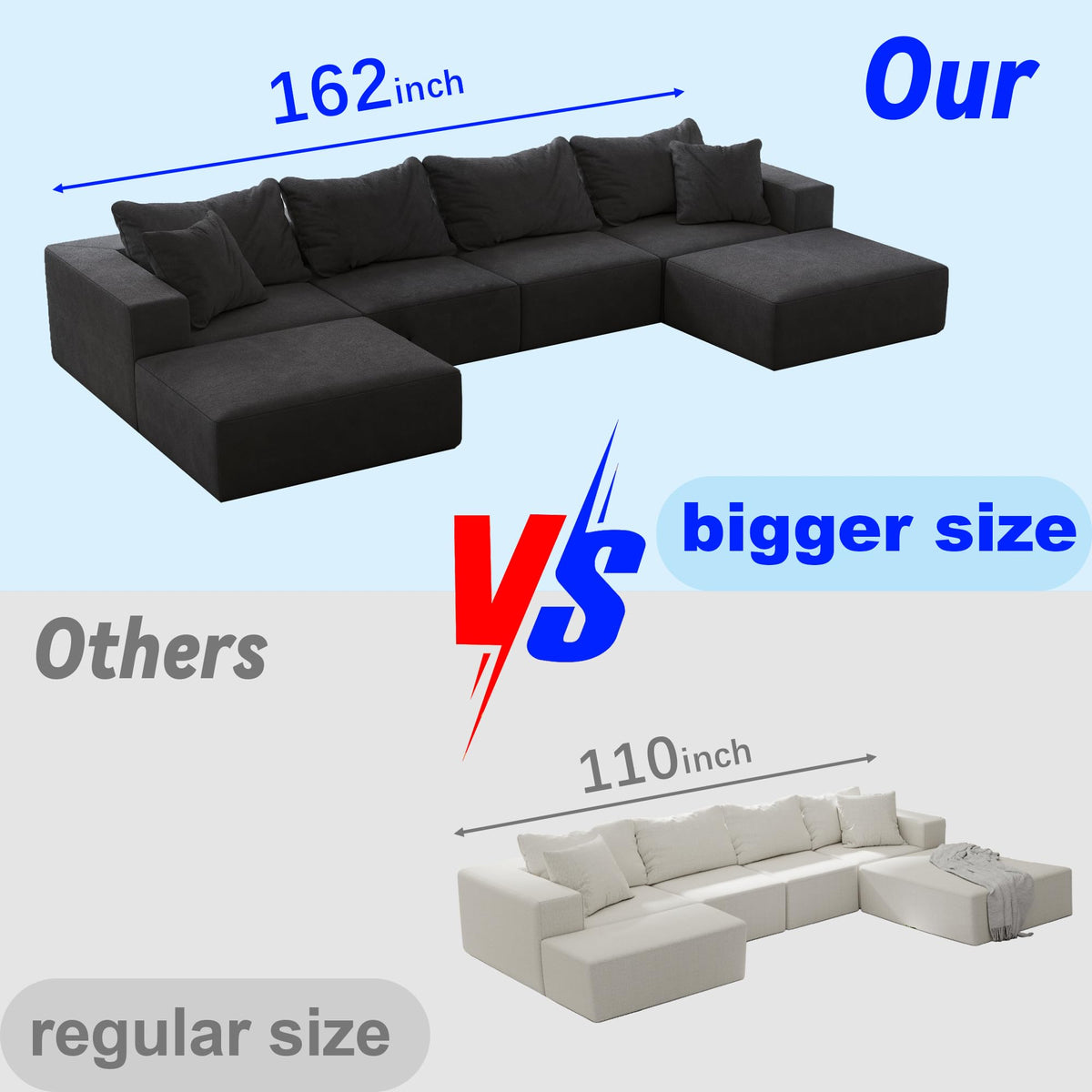 Tidyard Oversized Sponge Cloud L-Shaped Sectional Sofa Set with 6 Pillows, Modern Chenille Upholstered Modular Couch for Living Room or Bedroom, No Assembly Required, Free Combination Design, 16?