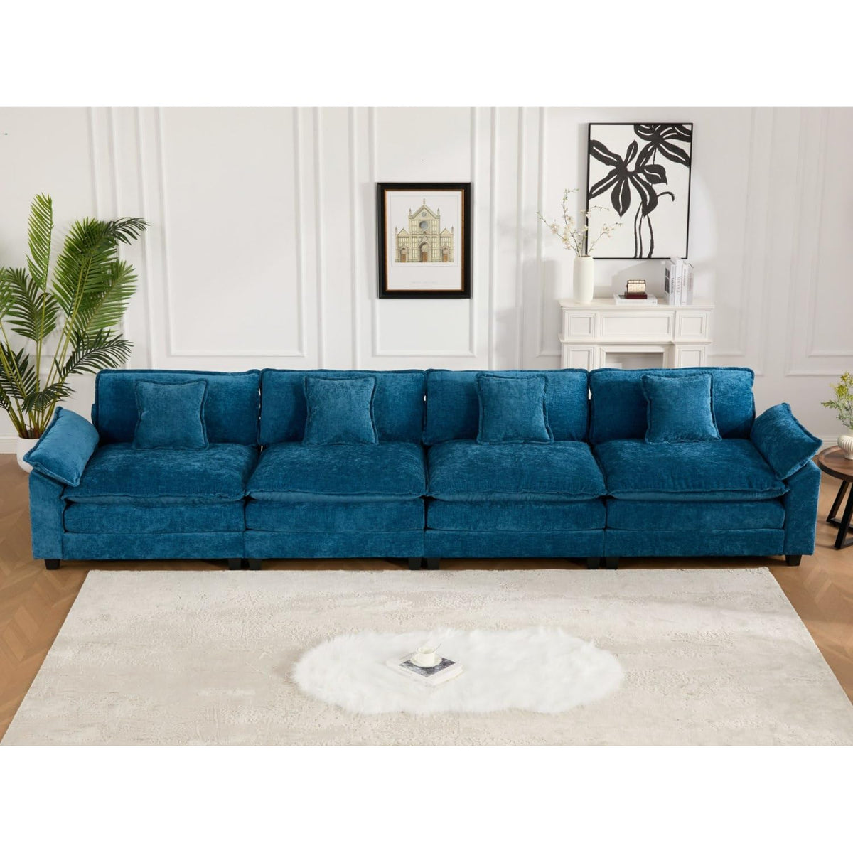 Wider Armrest 3 Seats Modern Sectional Couch Chenille Blue Cloud Comfort Living Room Bedroom Apartment Comfortable Modular Sofa