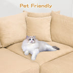 130" Oversized Cloud Modular Sectional Couch,Corduroy 3 Seater Sofa Extra Thick Armrests Good Resilience Cushion Ergonomic Design,Easy Assembly Suitable for Living Rooms Studies,Camel WM213